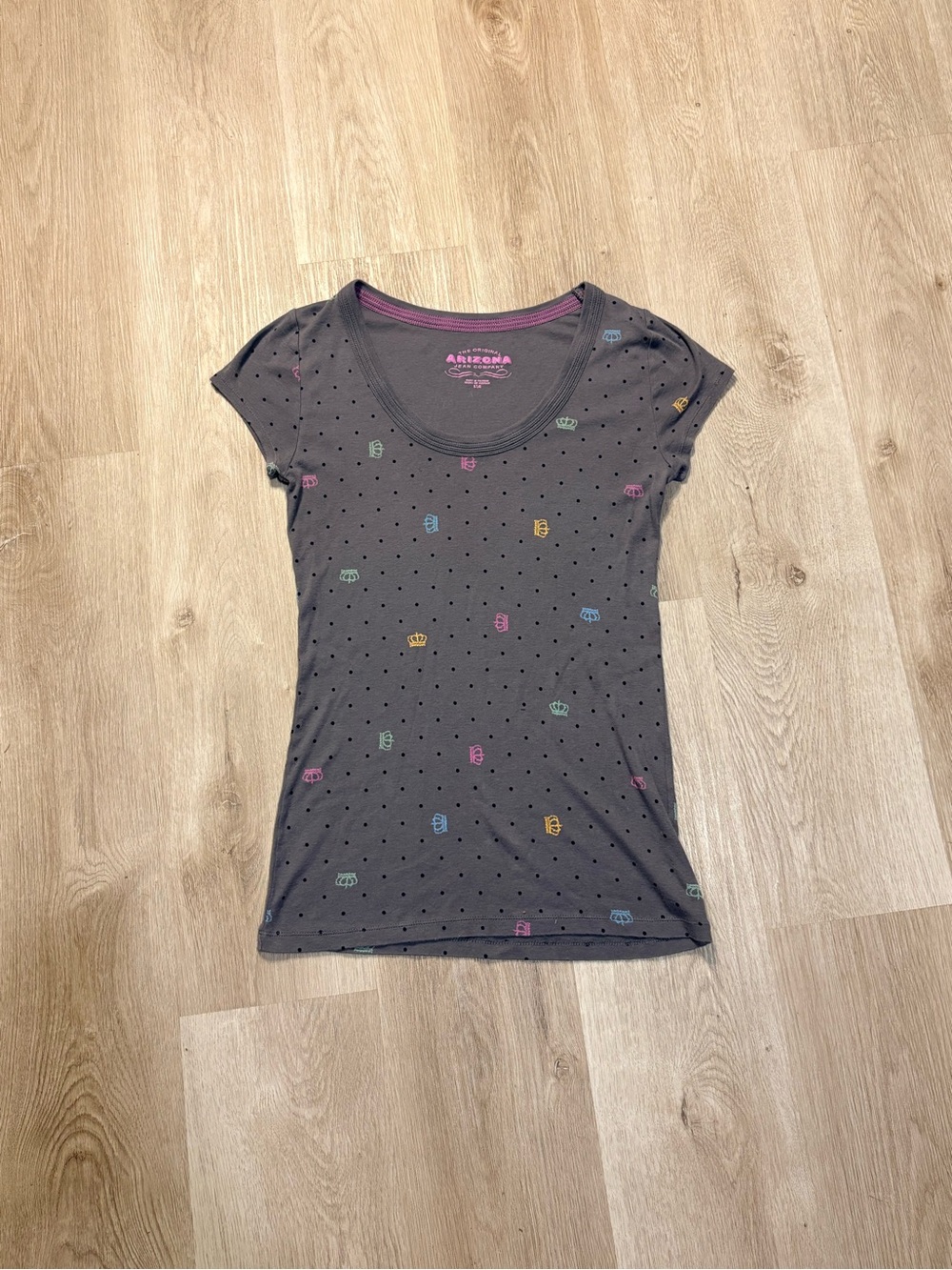 Arizona Jean Company Grey Polkadot Fitted Tee Y2K McBling Scene T-Shirt Cotton